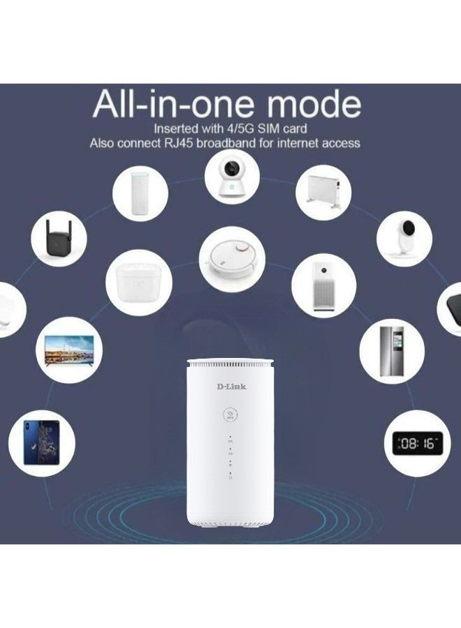D-Link 5G CPE Router WiFi6 ax1800 up to32 Users Nano SIM Card Slot, Built-in High Gain Antenna, Porto/LAN/Wan NR TDD WIFI Wireless 5G Unlocked Dual-Band Unlocked Suitable for Home Office, Study, Business. No Configuration (Support All Networks) DWR-2000U | White  - Image 4