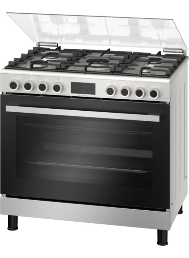 Series 6, Gas range cooker, Stainless steel HGP3I8W50S Stainless steel/black