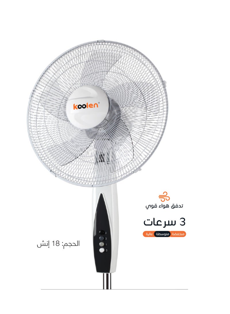 KOOLEN - Stand Fan - 3 Speed - 5 pcs AS Blades - 130 W - 18 Inch - White - 807100022 807100022 white - Image 1