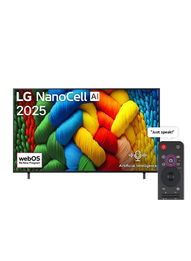 إل جي 75 inch NanoCell AI 4K Smart TV, Upscaled Visual and Surround Sound from the Alpha 7 4K AI Processor Gen8, AI Magic Remote. HDR10, WebOS25, 60Hz, Model 2025, 2 Year Warranty, 75NANO80A6A Black - Image 1