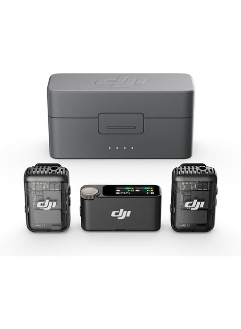 Mic 2 (2 TX + 1 RX + Charging Case), All-in-one Wireless Microphone, Intelligent Noise Cancelling, 32-bit Float Internal Recording, 250m (820 ft.) Range, Microphone for iPhone, Android, Camera Grey