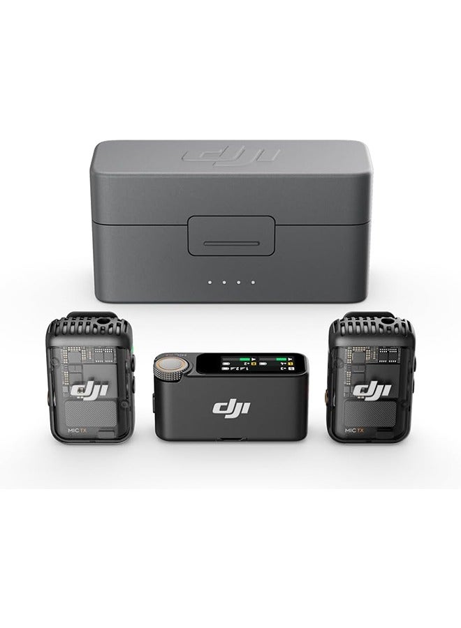 dji Mic 2 (2 TX + 1 RX + Charging Case), All-in-one Wireless Microphone, Intelligent Noise Cancelling, 32-bit Float Internal Recording, 250m (820 ft.) Range, Microphone for iPhone, Android, Camera Grey  - Image 1