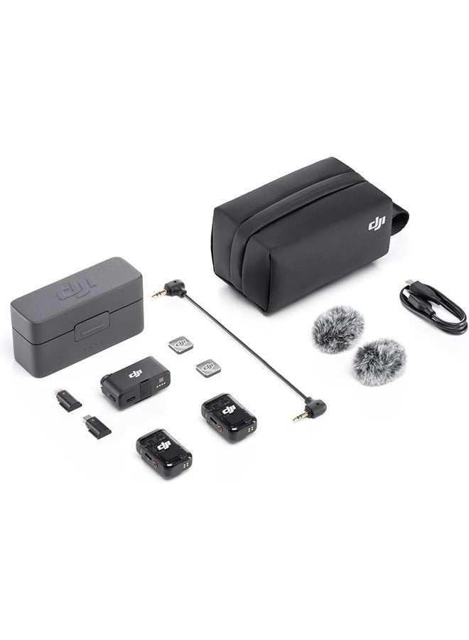 dji - Mic 2 (2 TX + 1 RX + Charging Case), All-in-one Wireless Microphone, Intelligent Noise Cancelling, 32-bit Float Internal Recording, 250m (820 ft.) Range, Microphone for iPhone, Android, Camera Grey - Image 1