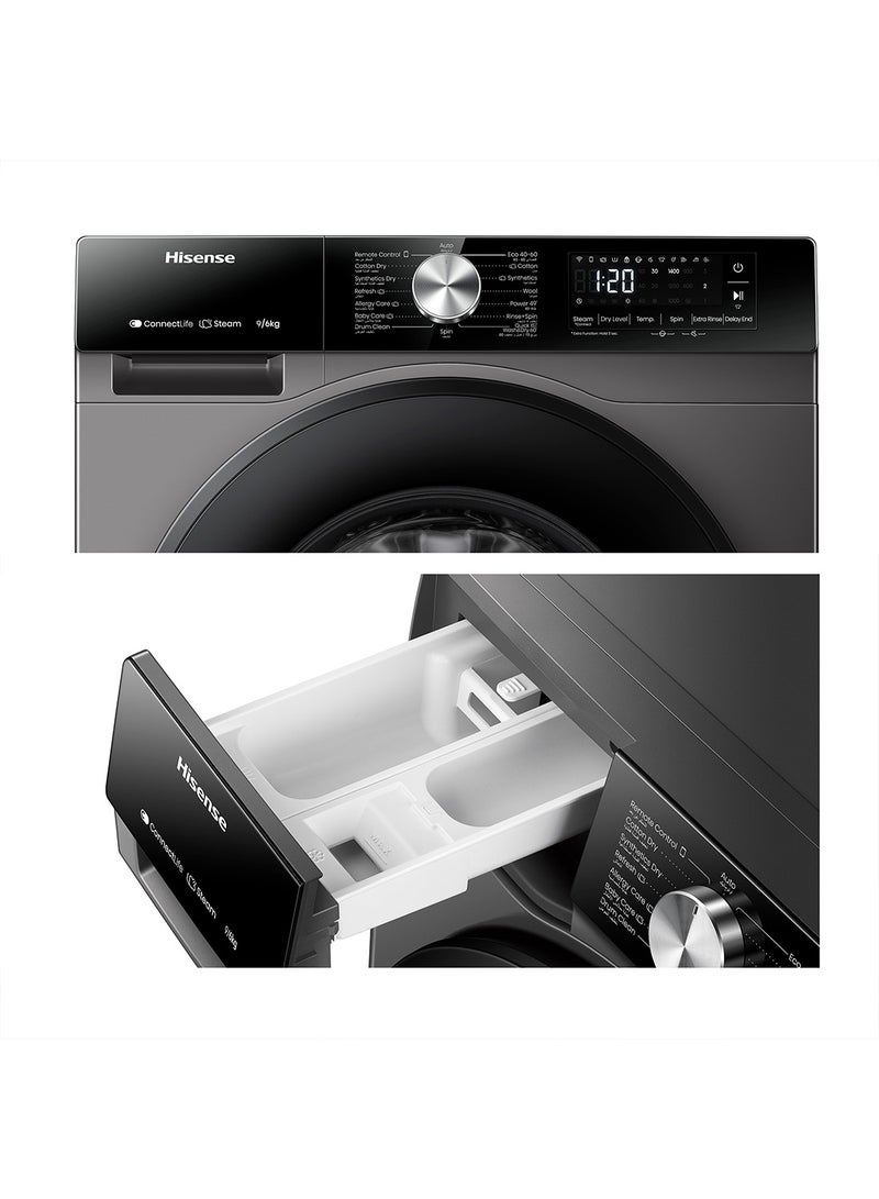 هايسنس غسالة ومجفف تحميل أمامي 9/6 كجم، 1400 دورة في الدقيقة، محرك BLDC العاكس، مزودة بتقنية الواي فاي مع تطبيق ConnectLife - - Image 4