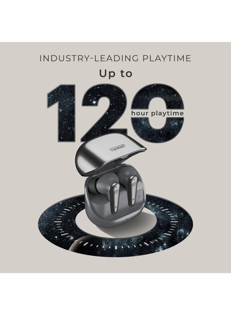 نويز Buds X Prime | TWS Earbuds with 120H Playtime | Quad Mic ENC | Instacharge | 11mm Driver | Dual Tone Finish | BT v5.3 - Silver Grey - Image 3