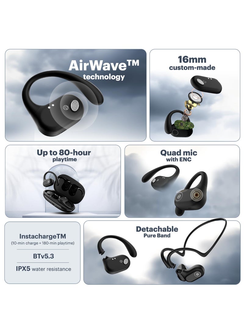 Noise Pure Pods | Open-Ear Wireless Earbuds with AirWave™ Tech | 80H Playtime | Quad Mic ENC | 16mm Driver | BT v5.3 | Pure Band - Black - Image 2