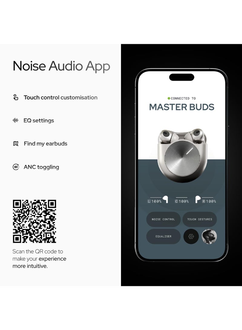 Noise Master Buds | TWS Earbuds with Bose-Tuned Sound | 49dB Adaptive ANC | 44H Playtime | 6-Mic ENC | LHDC 5.0 | Spatial Audio | IPX5 - Silver - Image 2