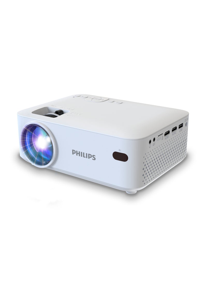 Philips NeoPix 100, Fixed Projector, 65" (165 cm) Screen, LED, Integrated Hi-Fi Stereo Speakers, USB Connectivity, HDMI and 3.5 mm Jack Cable, Compact, White NPX100/INT White