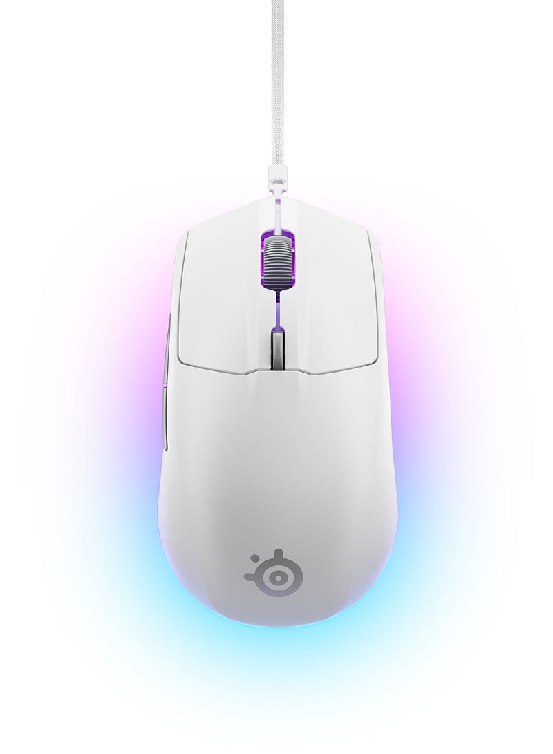 steelseries Rival 3 Gen 2 Gaming Mouse - 8500 DPI TrueMove Core Optical Sensor - 60 Million Clicks Guaranteed - Low Latency - 77g Lightweight - PTFE Gliding Feet - RGB - White - Image 5