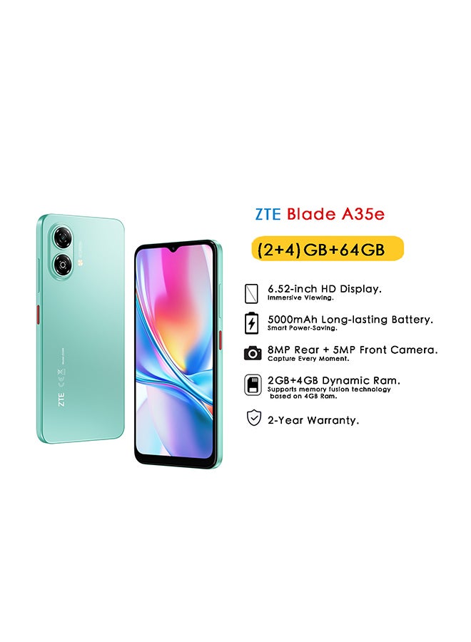 Blade A35e Dual SIM Ice Green 2GB+4GB RAM 64GB 4G - Middle East Version