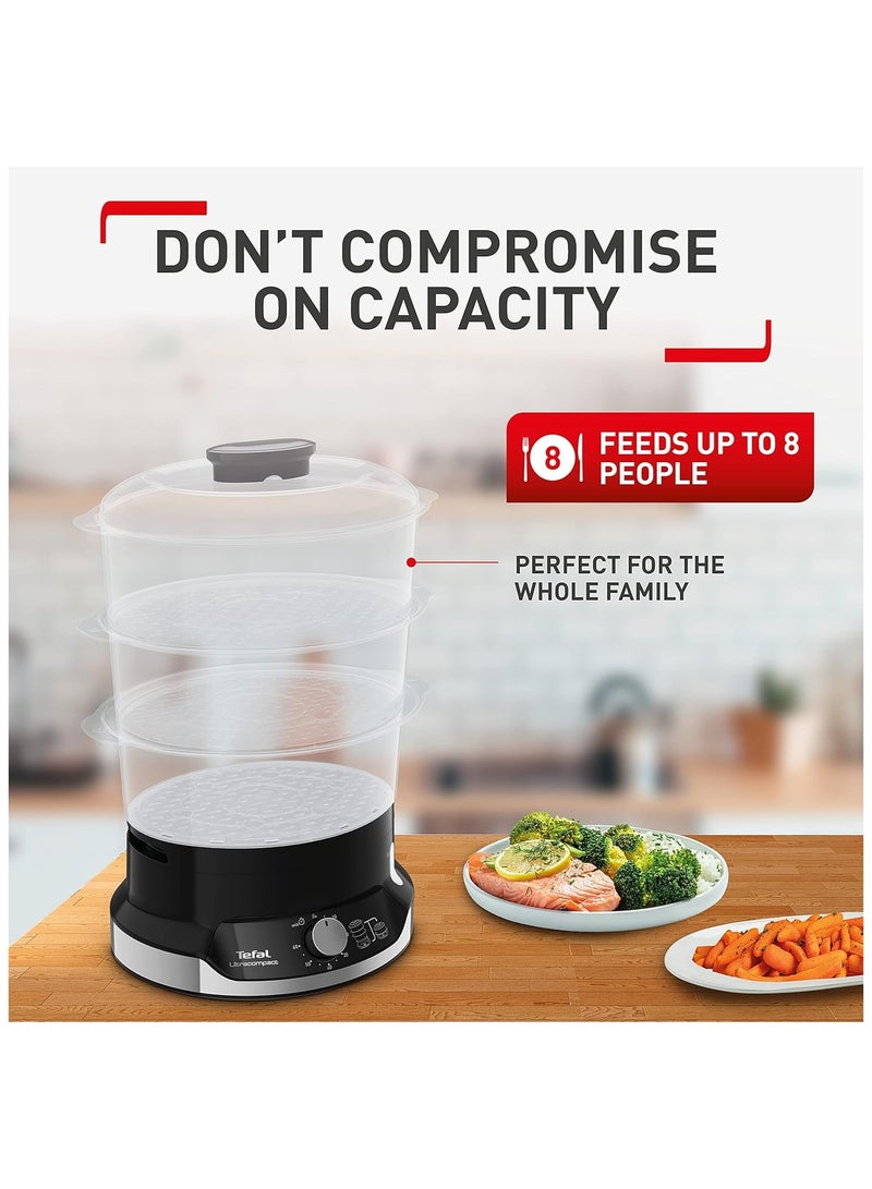 تيفال Ultracompact Steam Cooker, 9L Capacity, 3-Tier Food Steamer, Stackable Storage System, BPA-Free Bowls, 60-Min Timer, Refill While Steaming, Rice Accessory, Removable Cooking Bowls, Black, VC204865 9 L 800 W VC204865 Black  - Image 2