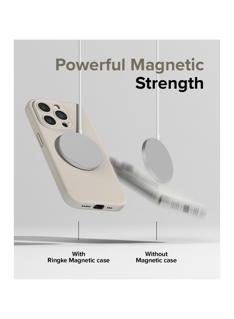 Ringke Silicone Magnetic [Compatible with MagSafe] Designed for iPhone 15 Pro Max Case, Feels Velvety Lightweight Slim Cute Soft Phone Cover for Women, Men STONE - Image 3