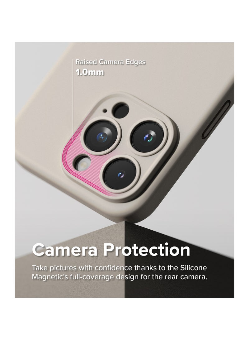 Ringke Silicone Magnetic [Compatible with MagSafe] Designed for iPhone 15 Pro Max Case, Feels Velvety Lightweight Slim Cute Soft Phone Cover for Women, Men STONE - Image 4