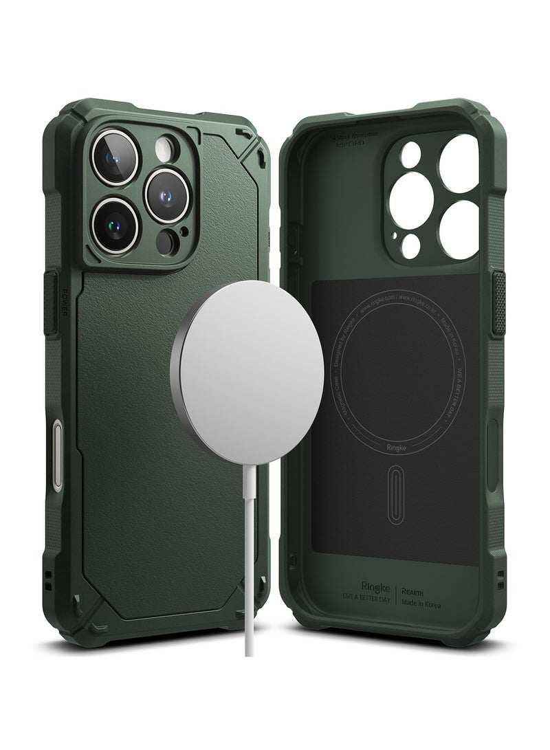 Ringke Rugged Gear Magnetic [Compatible with MagSafe] Compatible with iPhone 16 Pro Max Case, Prevents Oily Smudges Non-Slip Enhanced Grip Protective Cover Precise Cutouts for Camera MAGNETIC DARK GREEN - Image 1