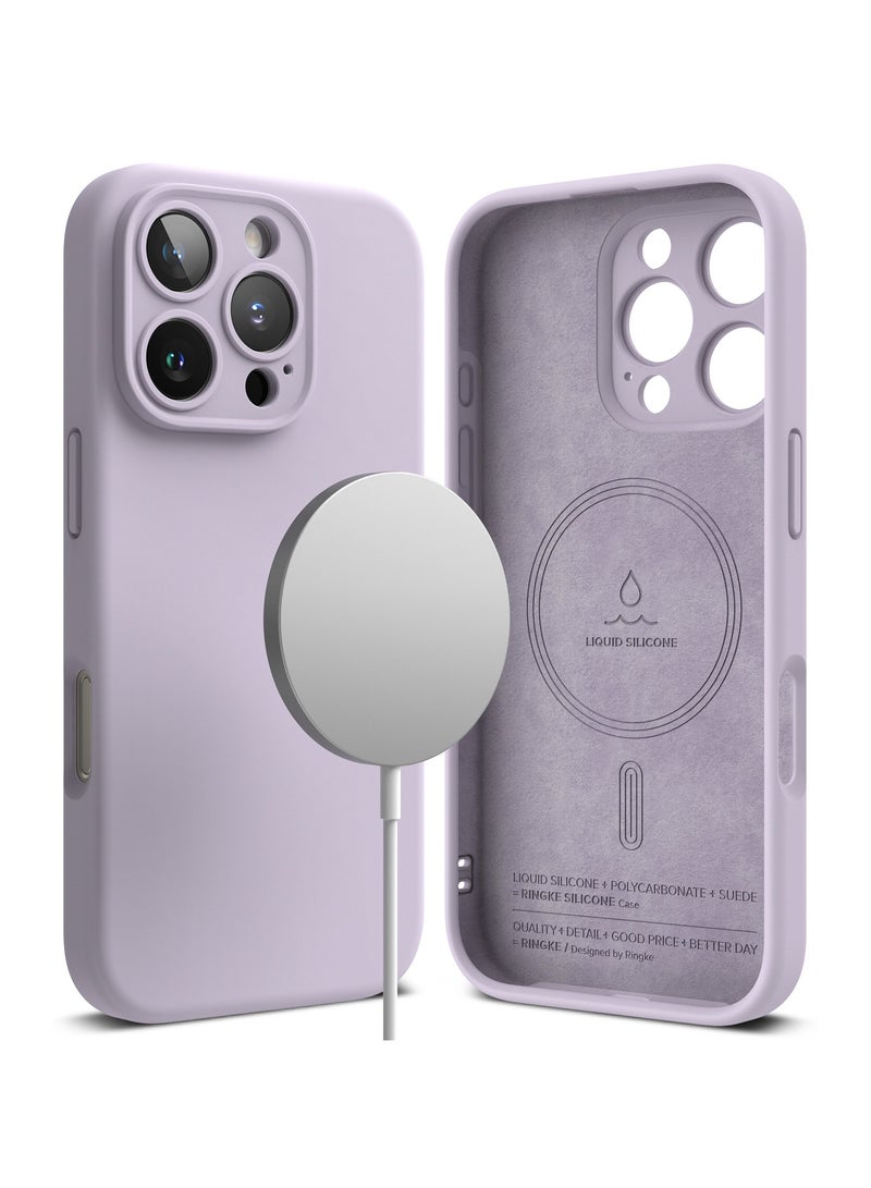 Ringke Silicone Magnetic [Compatible with MagSafe] Designed for iPhone 16 Pro Max Case, Feels Velvety Lightweight Slim Cute Soft Phone Cover for Women, Men LIGHT PURPLE - Image 1