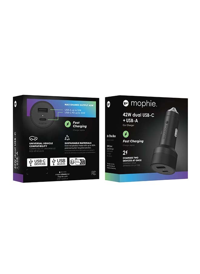 mophie 42W Dual USB-C + USB-A Car Charger - Black Black  - Image 3