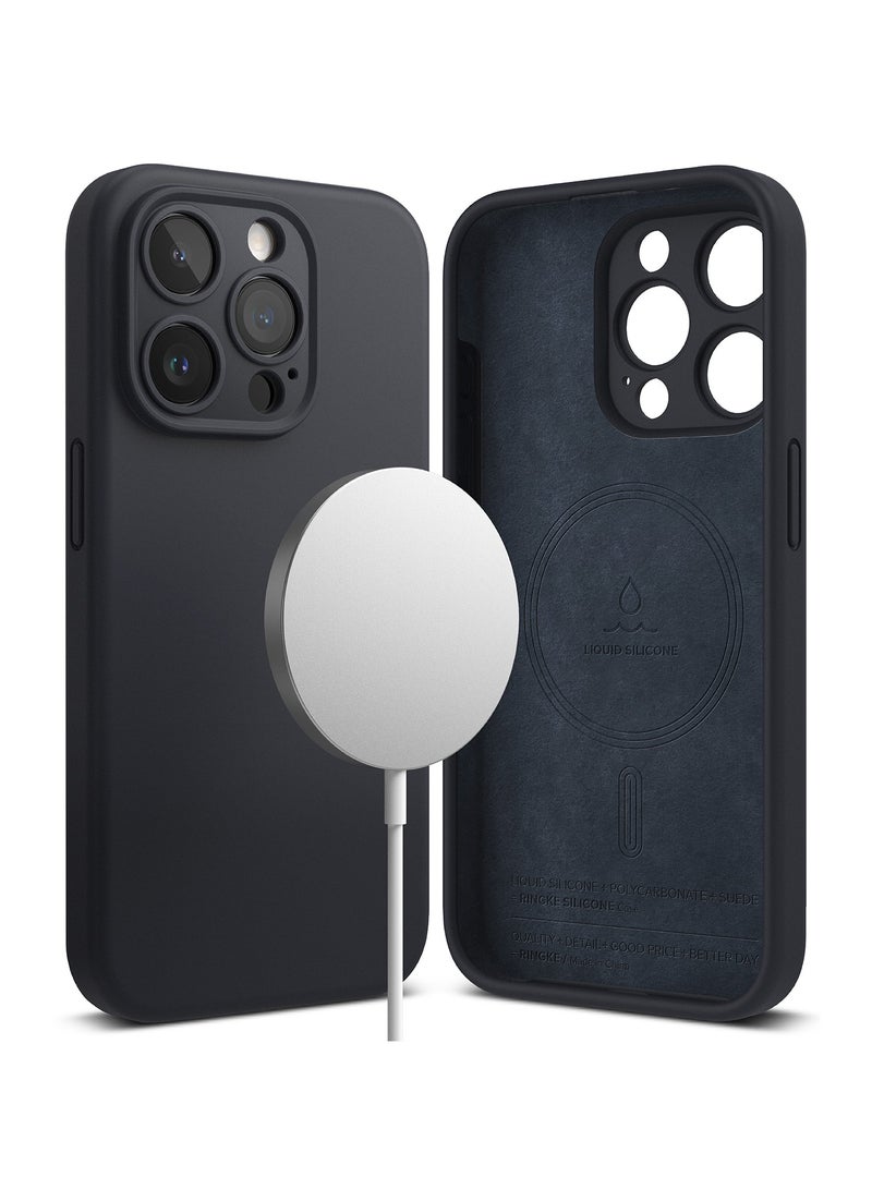 Ringke Silicone Magnetic [Compatible with MagSafe] Designed for iPhone 15 Pro Max Case, Feels Velvety Lightweight Slim Cute Soft Phone Cover for Women, Men DEEP BLUE - Image 1