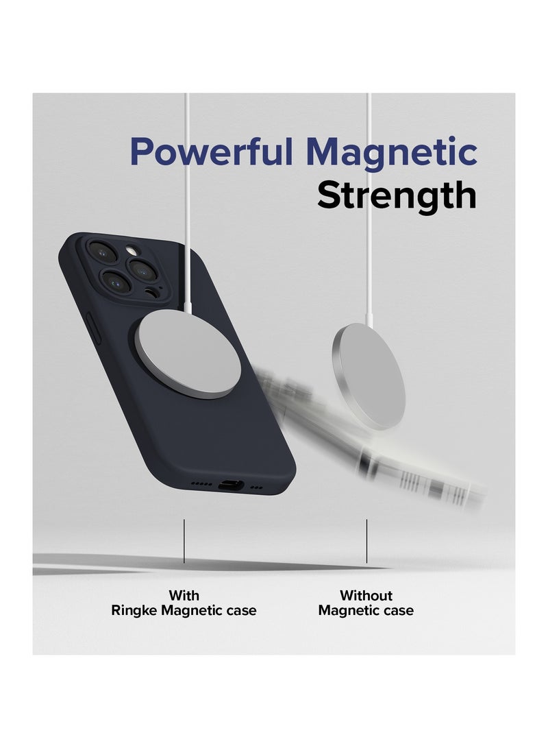 Ringke Silicone Magnetic [Compatible with MagSafe] Designed for iPhone 15 Pro Max Case, Feels Velvety Lightweight Slim Cute Soft Phone Cover for Women, Men DEEP BLUE - Image 3