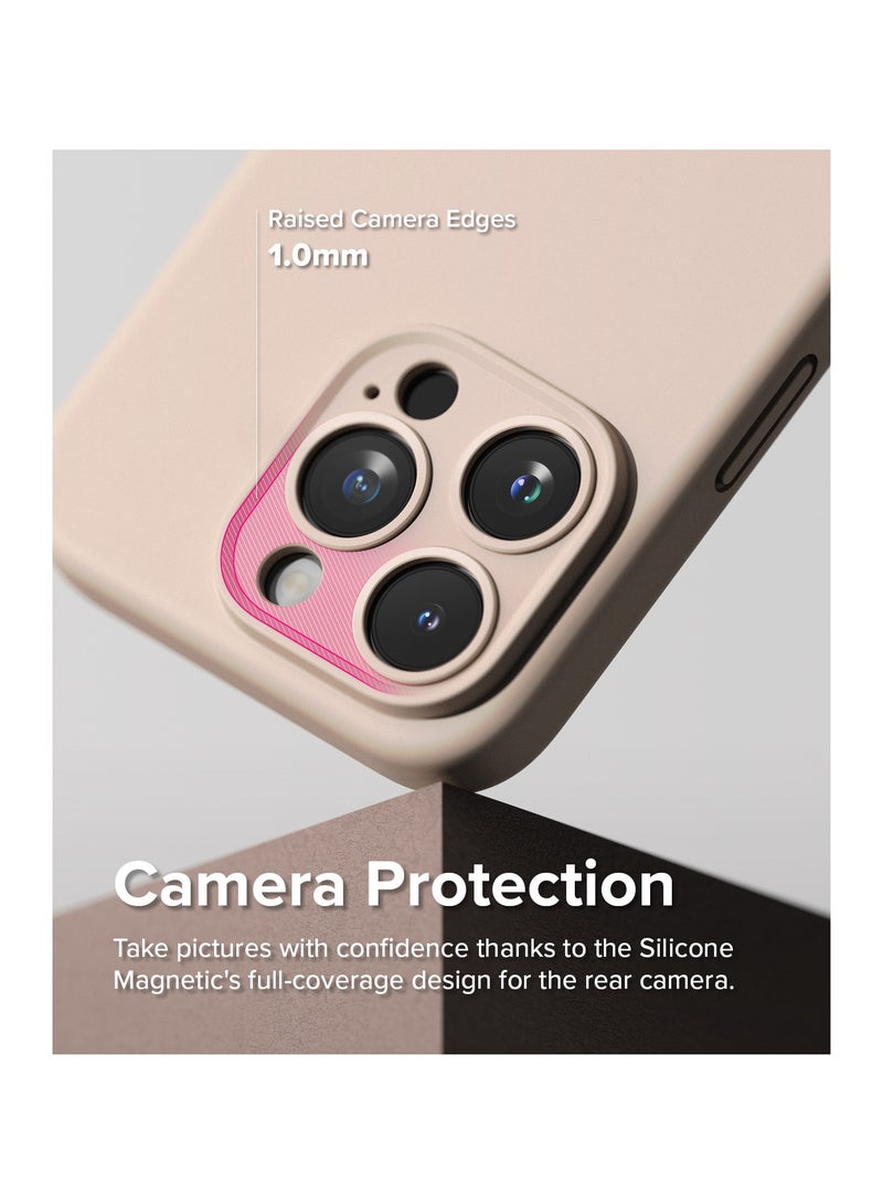 Ringke Silicone Magnetic [Compatible with MagSafe] Designed for iPhone 15 Pro Max Case, Feels Velvety Lightweight Slim Cute Soft Phone Cover for Women, Men PINK SAND - Image 4