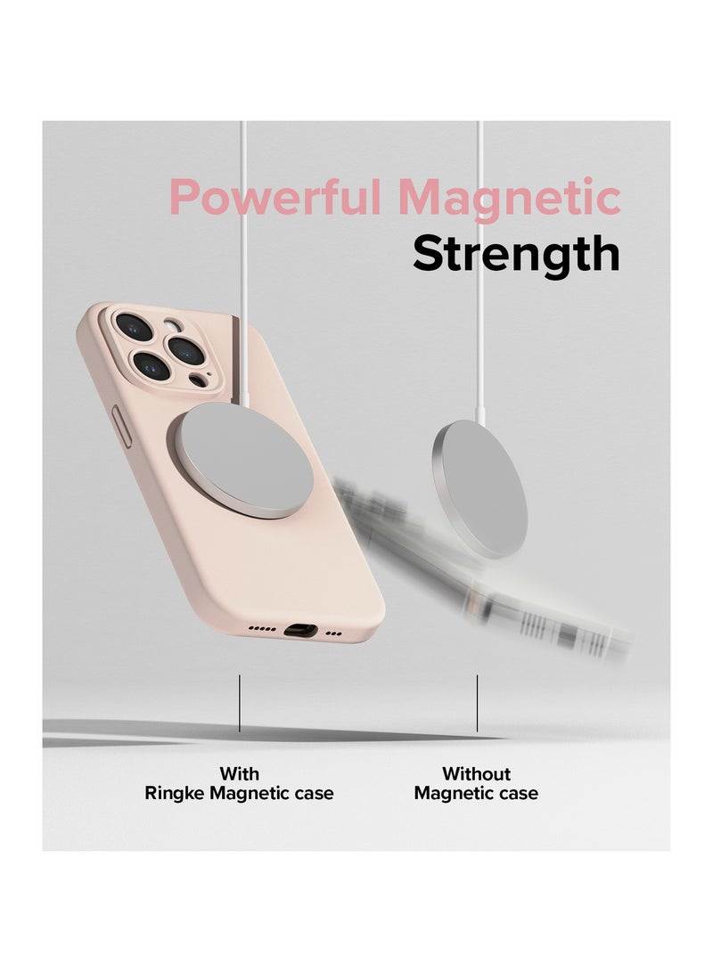 Ringke Silicone Magnetic [Compatible with MagSafe] Designed for iPhone 15 Pro Max Case, Feels Velvety Lightweight Slim Cute Soft Phone Cover for Women, Men PINK SAND - Image 3