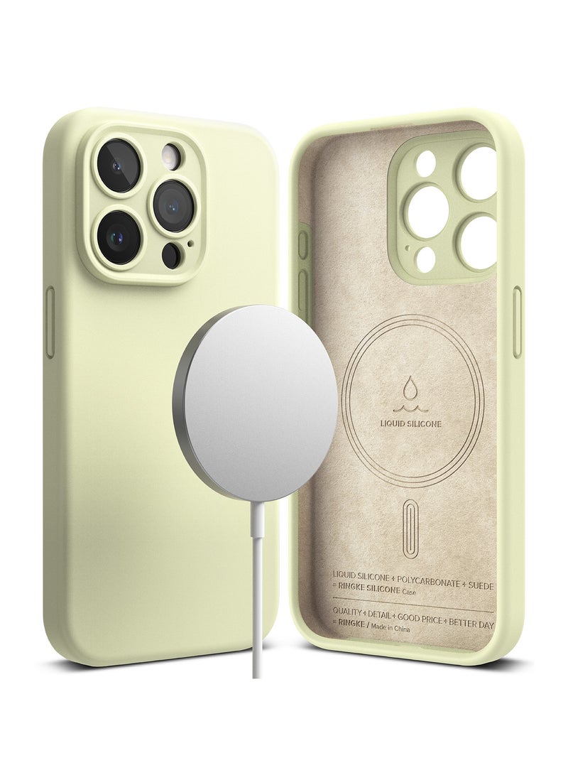 Ringke Silicone Magnetic [Compatible with MagSafe] Designed for iPhone 15 Pro Max Case, Feels Velvety Lightweight Slim Cute Soft Phone Cover for Women, Men SUNNY LIME - Image 1