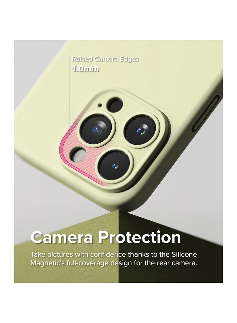 Ringke Silicone Magnetic [Compatible with MagSafe] Designed for iPhone 15 Pro Max Case, Feels Velvety Lightweight Slim Cute Soft Phone Cover for Women, Men SUNNY LIME - Image 4