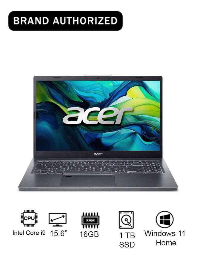 Acer Aspire A15 Laptop 13th Gen Intel Core i9-13900H 14 Cores Upto 5.40GHz/16GB LPDDR5 RAM/1TB SSD Storage/Intel Iris XE Graphics/15.6" FHD IPS SlimBezel display/Win11 Home/WiFi-6E/Backlit KB/FingerPrint/ English/Arabic Steel Gray - Image 1