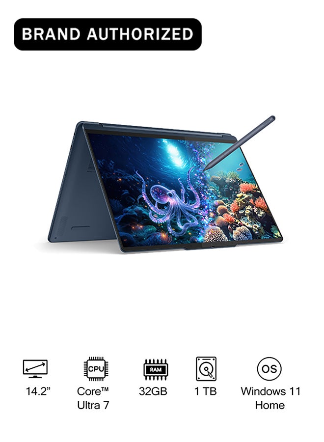 Yoga9 14ILL10 2-in-1 Convertible (2025) Laptop 2nd Series 14-Inch Display, Core Ultra 7-258V Processor/32GB RAM/1TB SSD/Intel ARC Graphics/Windows 11 Home English/Arabic Cosmic Blue