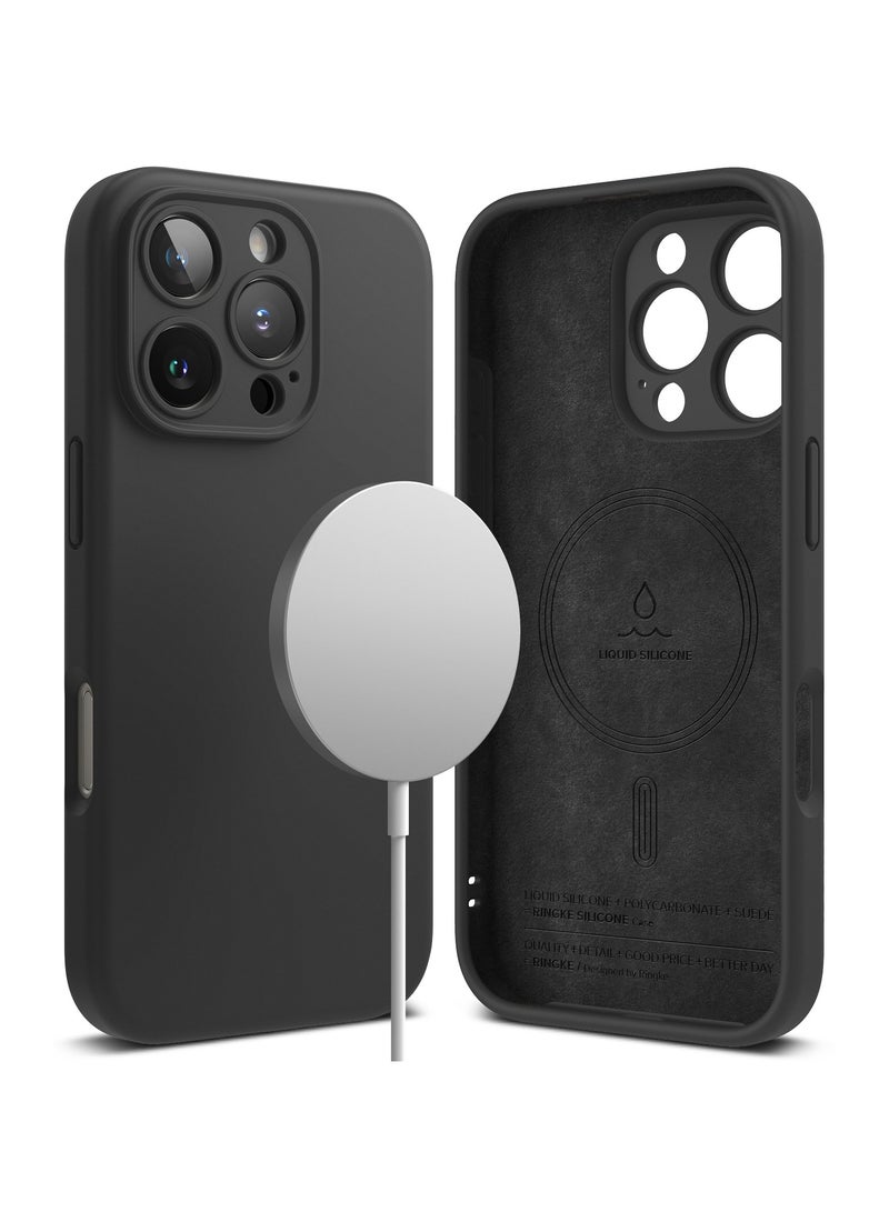 Ringke Silicone Magnetic [Compatible with MagSafe] Designed for iPhone 16 Pro Max Case, Feels Velvety Lightweight Slim Cute Soft Phone Cover for Women, Men Black - Image 1