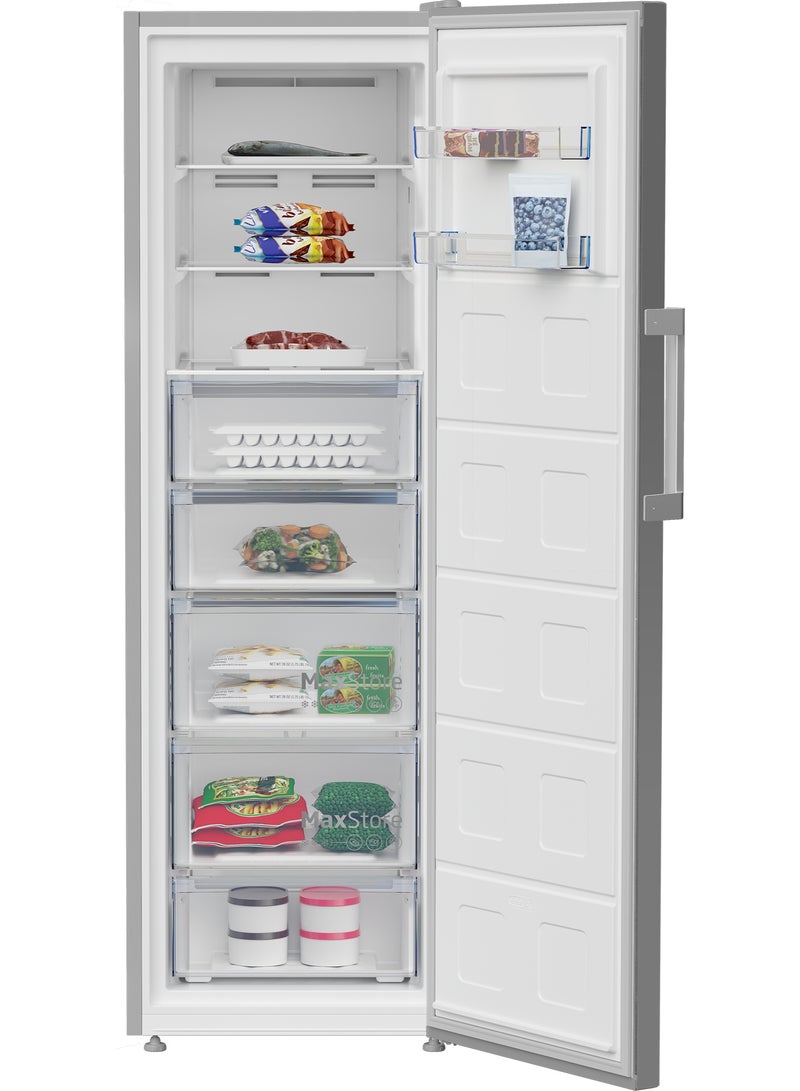 بيكو Upright Freezer, 8 Drawers, 286L No-Frost, 186.5 cm Height, Silver, Glass Shelves, Reversible Door 286 L 75 W B3RFNE314ZXPE1 SIlver  - Image 2