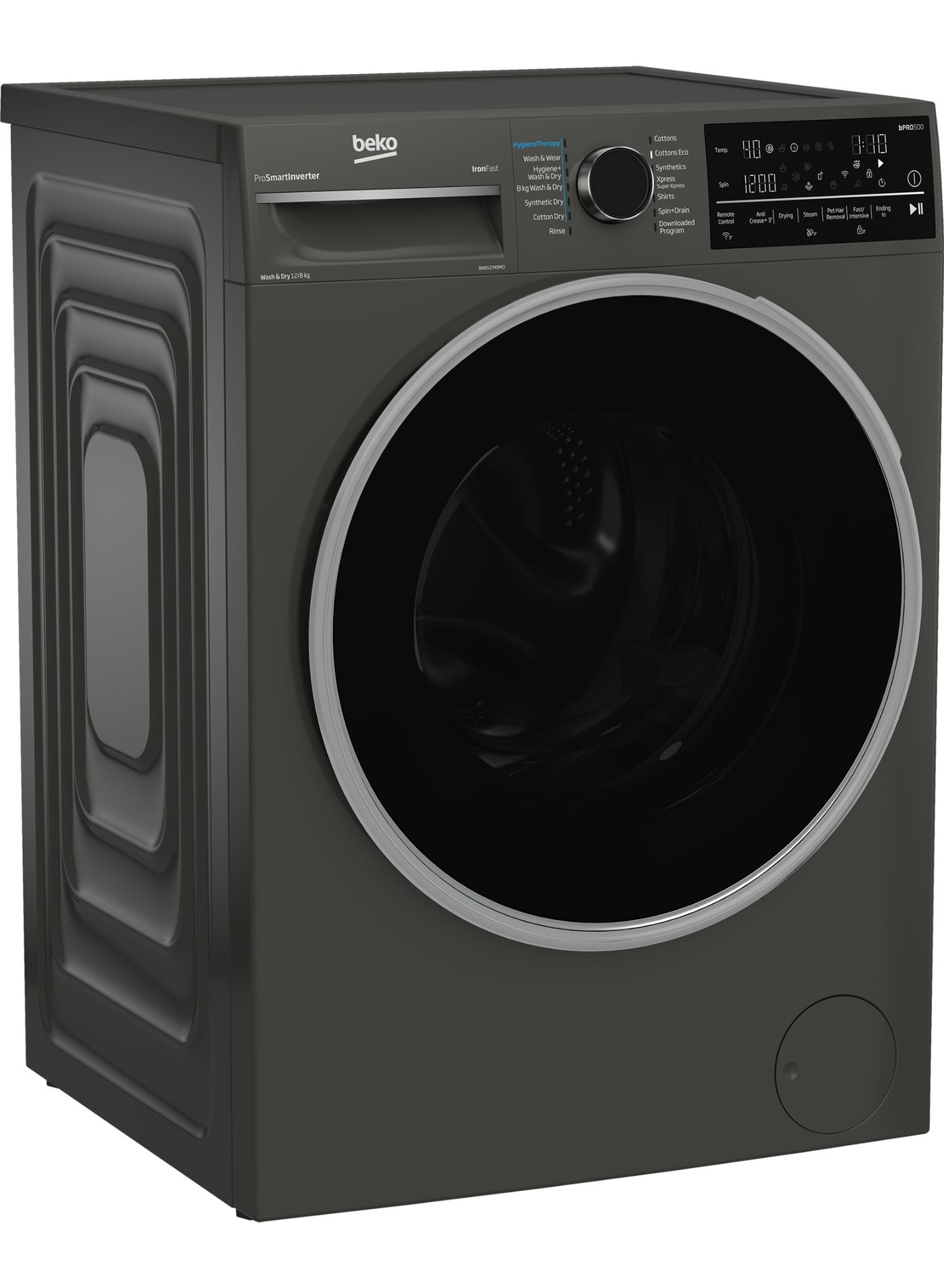 Automatic Washing Machine with Dryer - 12KG/8KG - 1400 RPM - 14 Programs - Digital Screen - ProSmart Inverter Motor - Smart Control (Wi-Fi & Bluetooth) - Steam 12 kg BWD12840MCI Manhattan Grey