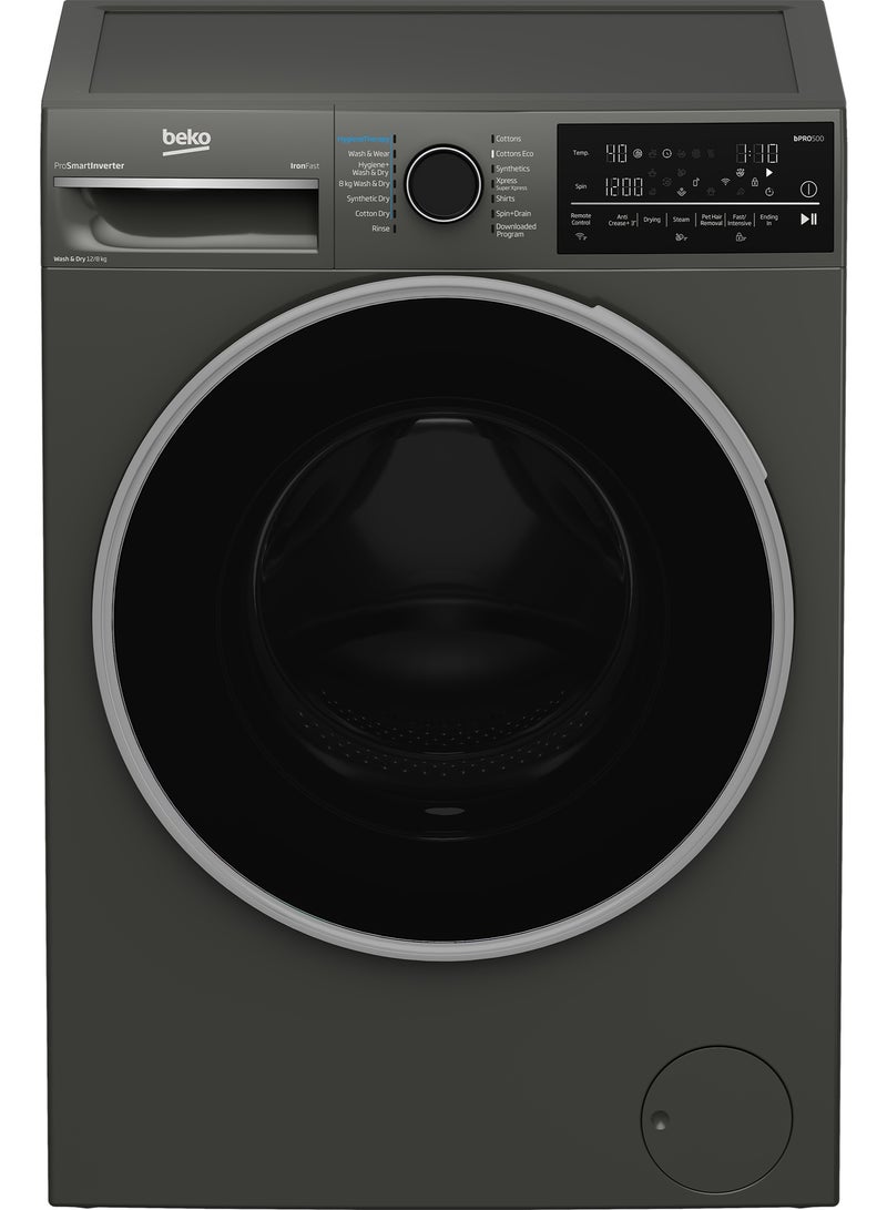 Beko Automatic Washing Machine with Dryer - 12KG/8KG - 1400 RPM - 14 Programs - Digital Screen - ProSmart Inverter Motor - Smart Control (Wi-Fi & Bluetooth) - Steam 12 kg BWD12840MCI Manhattan Grey  - Image 3