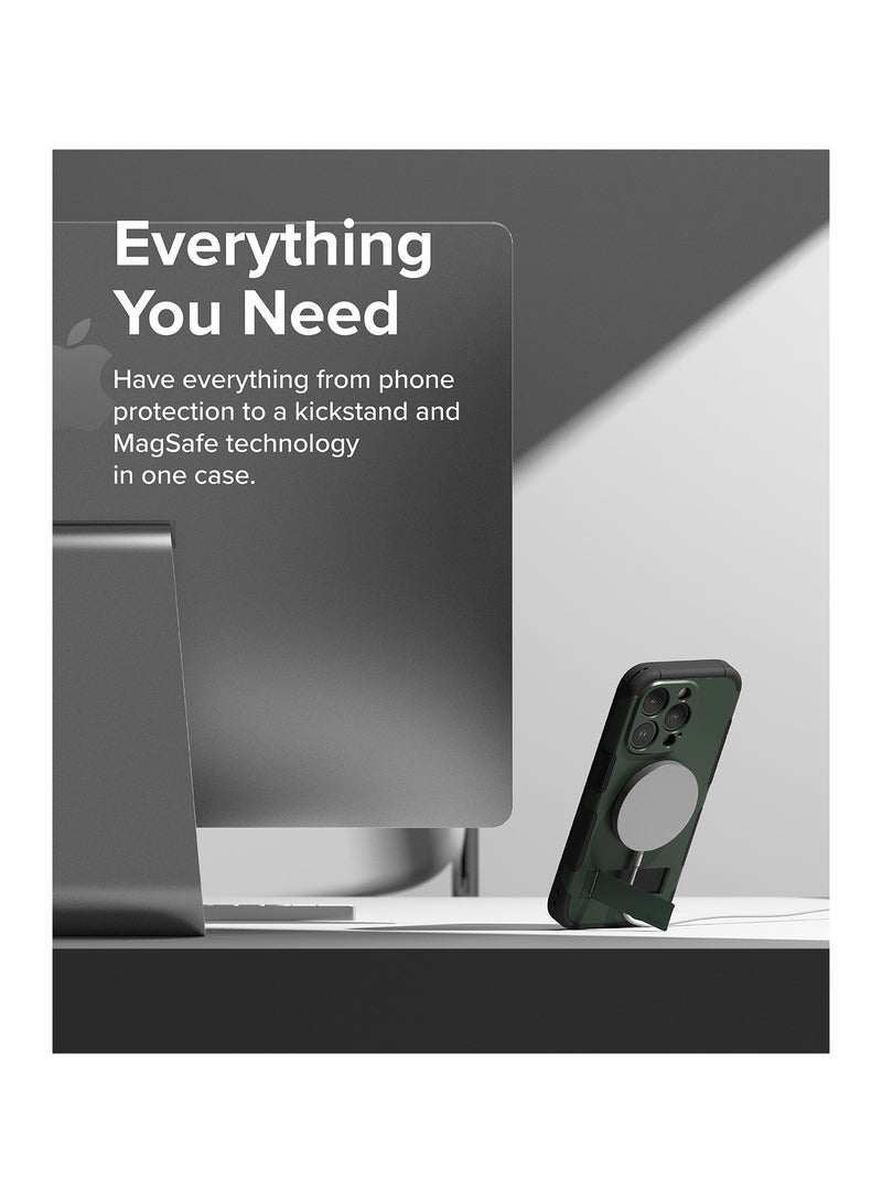 Ringke Alles [Compatible with Magsafe] Designed for iPhone 15 Pro Max Case, Protective Case with Stand Powerful Magnetic Cover Precise Cutouts for Camera Lenses DARK GREEN - Image 3