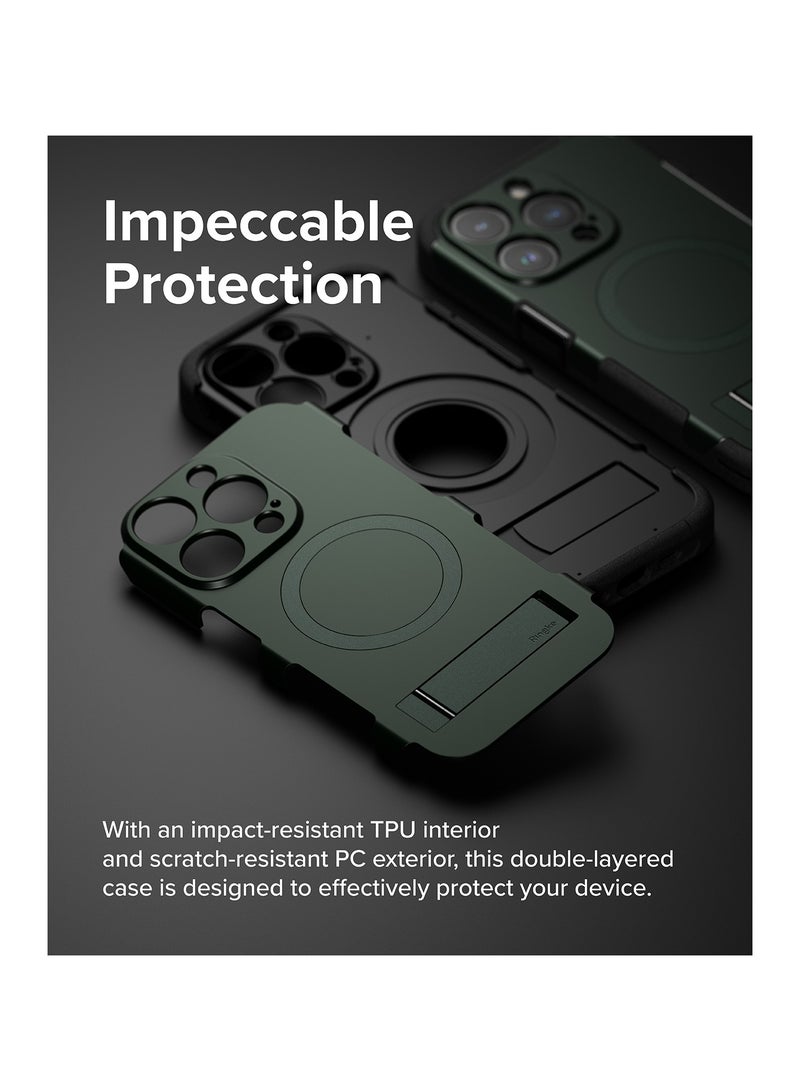 Ringke Alles [Compatible with Magsafe] Designed for iPhone 15 Pro Max Case, Protective Case with Stand Powerful Magnetic Cover Precise Cutouts for Camera Lenses DARK GREEN - Image 4
