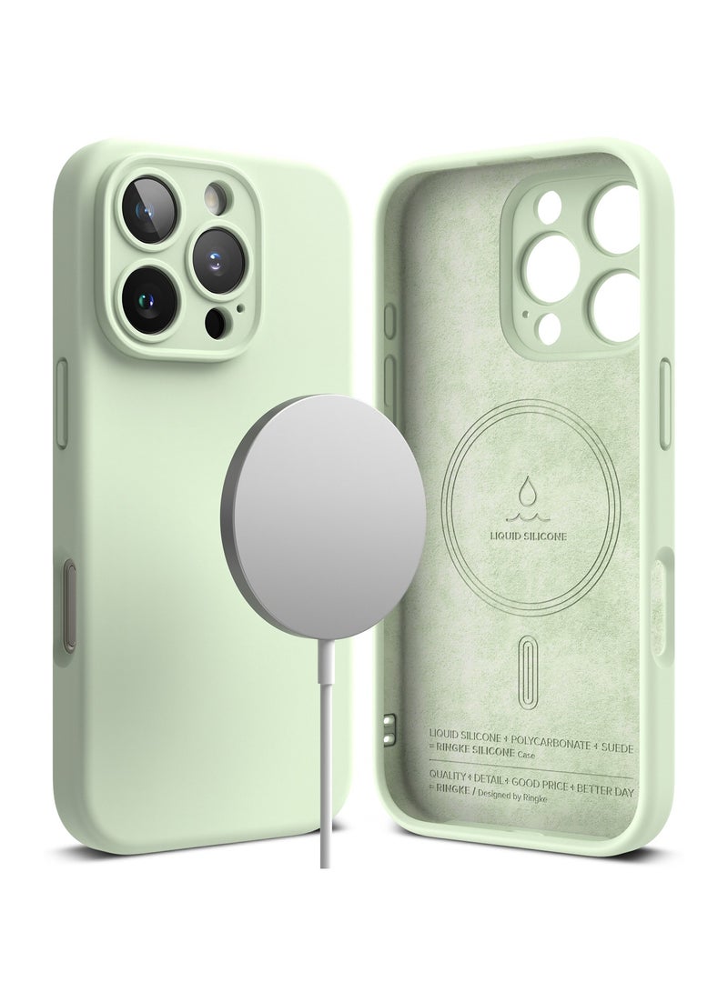 Ringke Silicone Magnetic [Compatible with MagSafe] Designed for iPhone 16 Pro Max Case, Feels Velvety Lightweight Slim Cute Soft Phone Cover for Women, Men SOFT MINT - Image 1