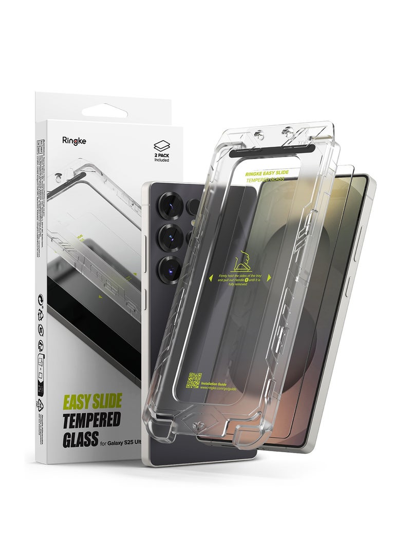 Ringke Easy Slide Pro [Super Easy to Install] Compatible with Samsung Galaxy S25 Ultra Screen Protector, Case Friendly 9H Hardness Tempered Glass with Simple installation Tool - 2 Pack CLEAR - Image 1