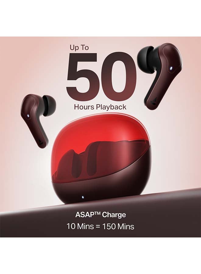 boAt Airdopes Plus 311 TWS Earbuds with 50hrs Playback, Dual Mics with ENx™ Technology, Signature Sound, 50ms Low-Latency BEAST™ Mode, ASAP™ Charge, IWP™ Tech, BT v5.3 & IPX4 Water Resistance - Crimson Red - Image 4