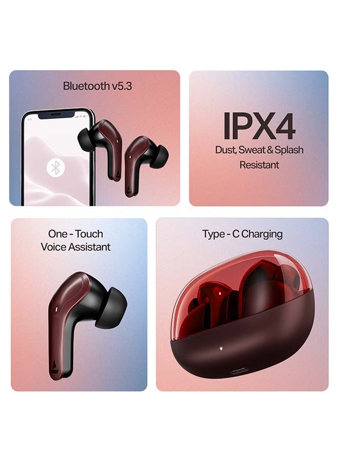 boAt Airdopes Plus 311 TWS Earbuds with 50hrs Playback, Dual Mics with ENx™ Technology, Signature Sound, 50ms Low-Latency BEAST™ Mode, ASAP™ Charge, IWP™ Tech, BT v5.3 & IPX4 Water Resistance - Crimson Red - Image 3