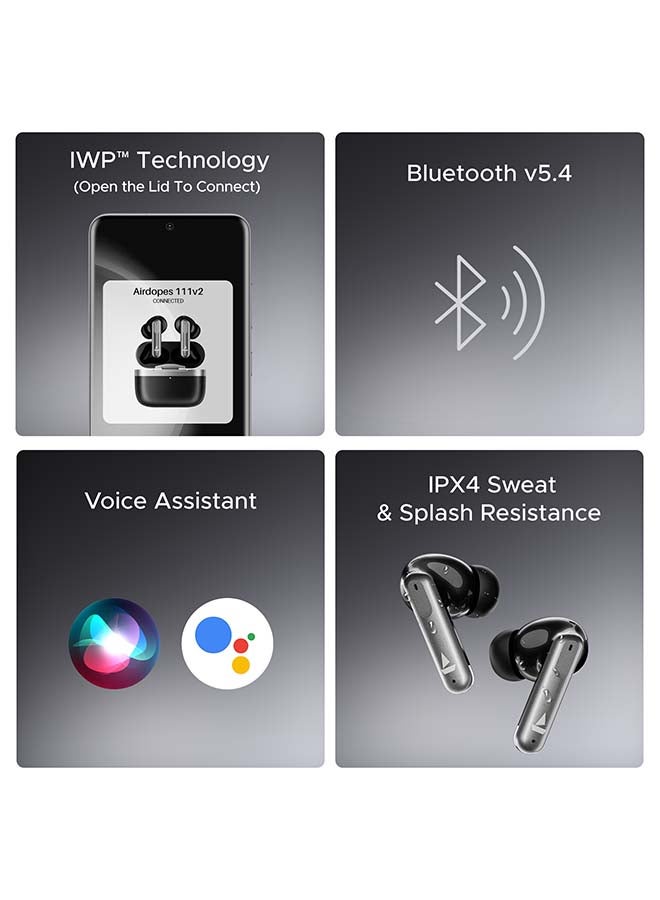 boAt Airdopes 111v2 TWS Earbuds with 50hrs Playback, 4 Mics with ENx™ Tech, Dual EQ Modes, 13mm Drivers, Multipoint Connection, ASAP™ Charge, BTv5.4 And IPX4 Rating - Classic Black  - Image 5