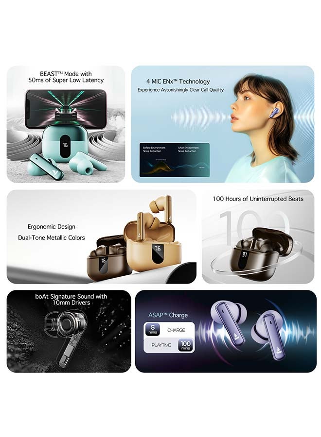 Airdopes 181 Pro w/ 100 HRS Playback, 4 Mics ENx Technology And ASAP Charge - Mocha Elegance