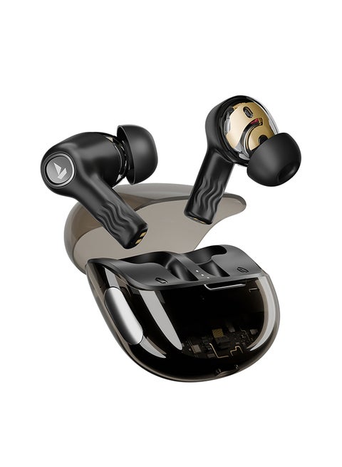 Nirvana Crystl TWS Earbuds with 360º Spatial Audio, Upto 32dB Active Noise Cancellation, 100hrs Playback, Multipoint Connection, 4 Mics with ENx™, boAt Adaptive EQ, In-Ear Detection And Fast Pair - Quantum Black