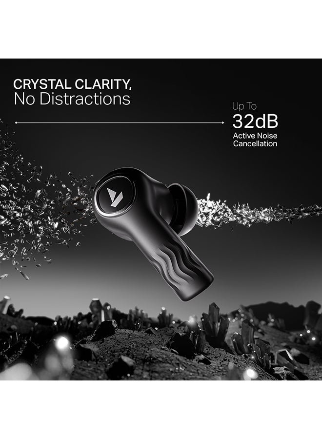Nirvana Crystl TWS Earbuds with 360º Spatial Audio, Upto 32dB Active Noise Cancellation, 100hrs Playback, Multipoint Connection, 4 Mics with ENx™, boAt Adaptive EQ, In-Ear Detection And Fast Pair - Quantum Black