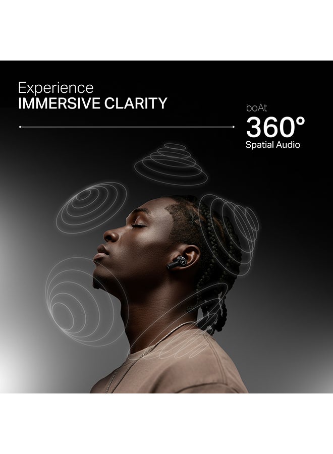 Nirvana Crystl TWS Earbuds with 360º Spatial Audio, Upto 32dB Active Noise Cancellation, 100hrs Playback, Multipoint Connection, 4 Mics with ENx™, boAt Adaptive EQ, In-Ear Detection And Fast Pair - Quantum Black