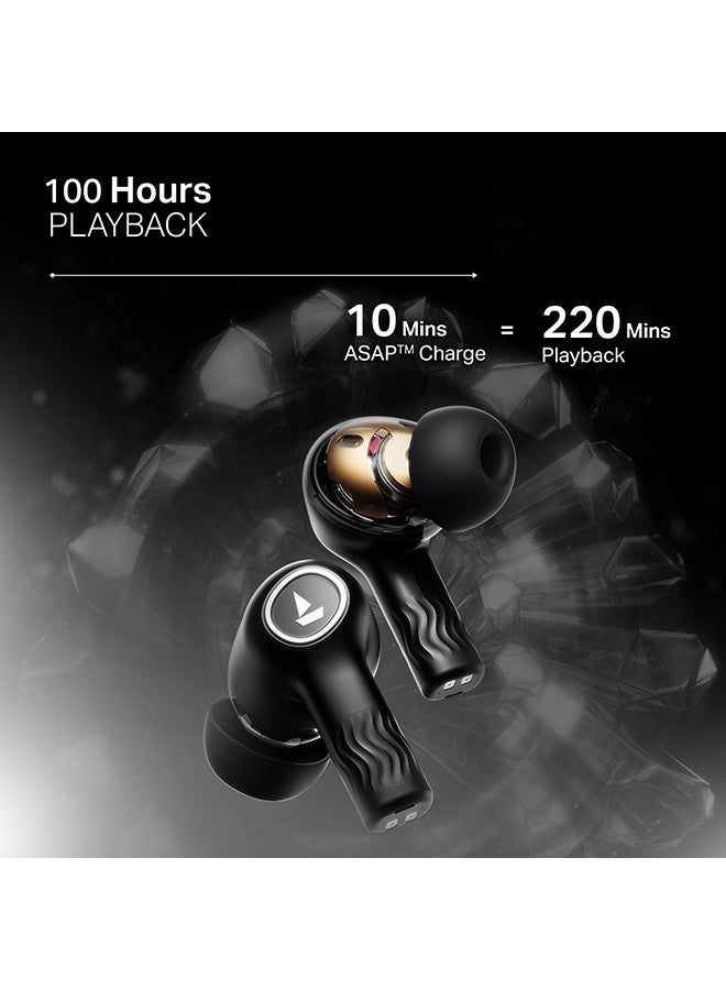Nirvana Crystl TWS Earbuds with 360º Spatial Audio, Upto 32dB Active Noise Cancellation, 100hrs Playback, Multipoint Connection, 4 Mics with ENx™, boAt Adaptive EQ, In-Ear Detection And Fast Pair - Quantum Black