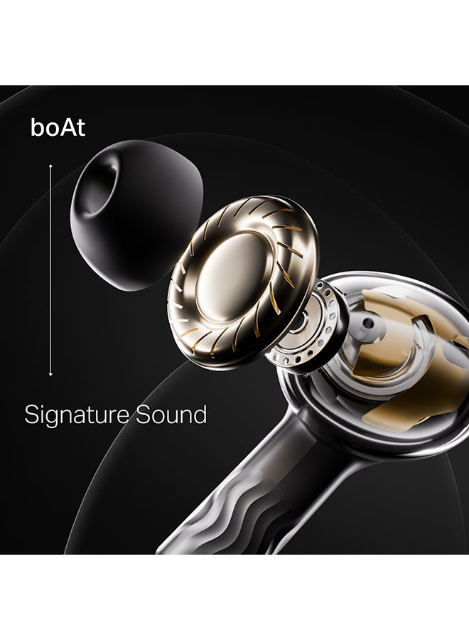 Nirvana Crystl TWS Earbuds with 360º Spatial Audio, Upto 32dB Active Noise Cancellation, 100hrs Playback, Multipoint Connection, 4 Mics with ENx™, boAt Adaptive EQ, In-Ear Detection And Fast Pair - Quantum Black