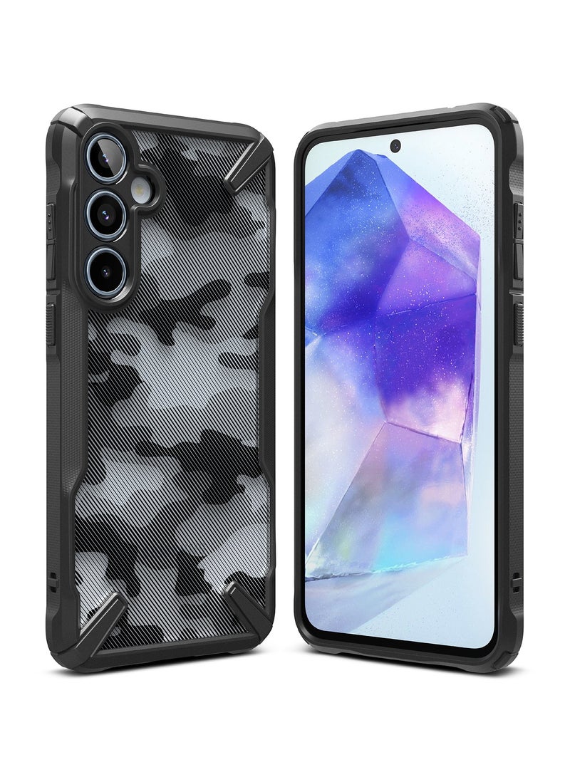 Ringke Fusion-X [Precise Cutouts for Camera Lenses] Compatible with Samsung Galaxy A55 Case, Augmented Bumper Military Design Hard Back Heavy Duty Shockproof Protective Cover CAMO BLACK - Image 1