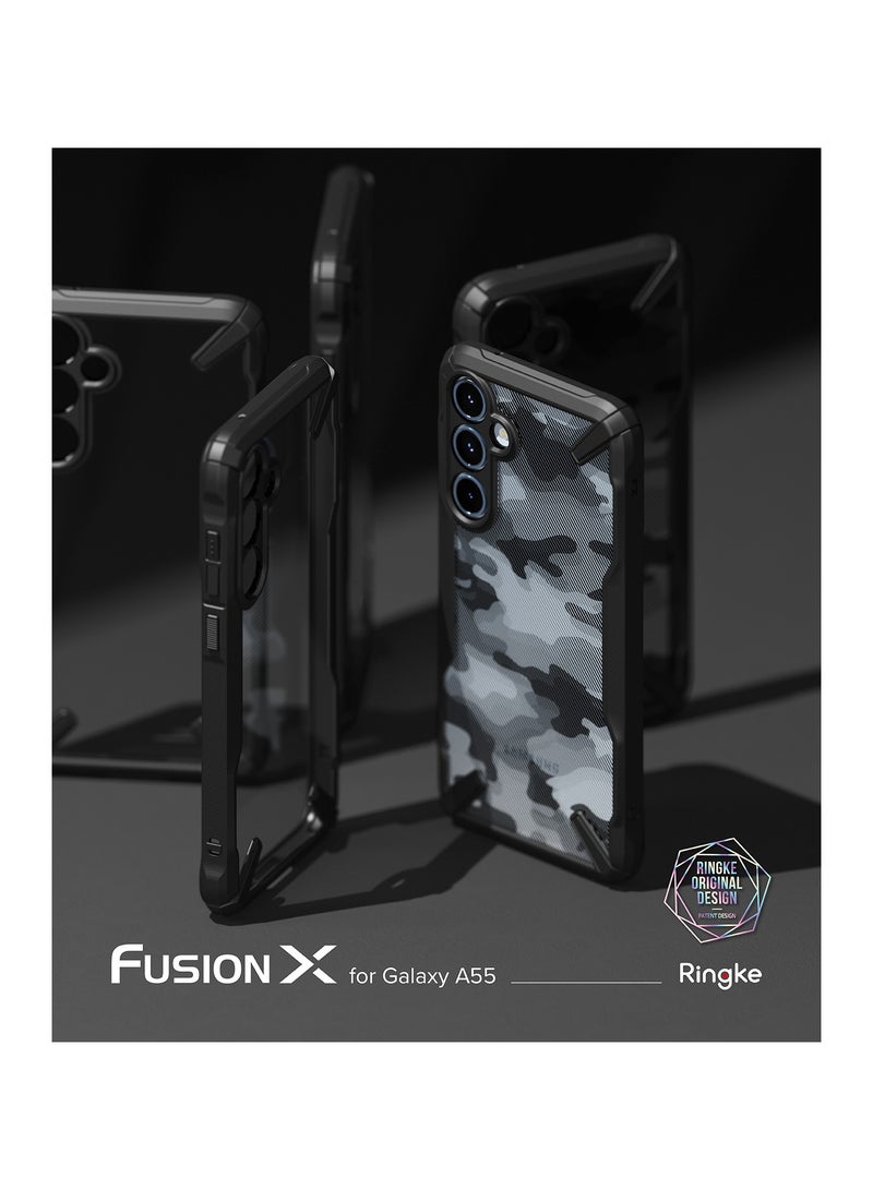 Ringke Fusion-X [Precise Cutouts for Camera Lenses] Compatible with Samsung Galaxy A55 Case, Augmented Bumper Military Design Hard Back Heavy Duty Shockproof Protective Cover CAMO BLACK - Image 2