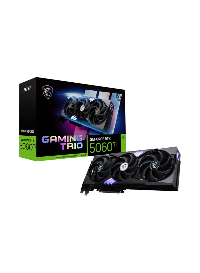 إم اس أي GeForce RTX 5060 Ti 16GB GAMING TRIO OC Graphics Card, 4608 CUDA Cores, 2.52 GHz Boost Clock, 16GB GDDR7, 28 Gbps Memory, Tri-Frozr 4 Cooling, 1x 16-pin Connector, RGB Lighting, 3x DisplayPort 2.1, 1x HDMI 2.1, 8K Support, 180W TDP, Black | G506T-16GTC  - Image 1