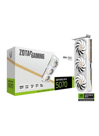 GAMING GeForce RTX 5070 AMP White Edition 12GB GDDR7 Graphics Card, 6144 CUDA Cores, 2587 MHz Boost Clock, PCIe 5.0, IceStorm 2.0 Cooling, BladeLink Fans, FREEZE Fan Stop, Spectra RGB, HDMI 2.1b & 3x DisplayPort 2.1b, Metal Backplate, GPU Support Bracket, 12V-2x6 Power, 192-bit, DLSS 4, Ray Tracing, VR Ready, FireStorm Utility, White Graphics Card | ZT-B50700FQ-10P - pnsku/N70179521V/45/_/1748513186/8745a328-02c2-4c8e-b746-96207c3da6b0