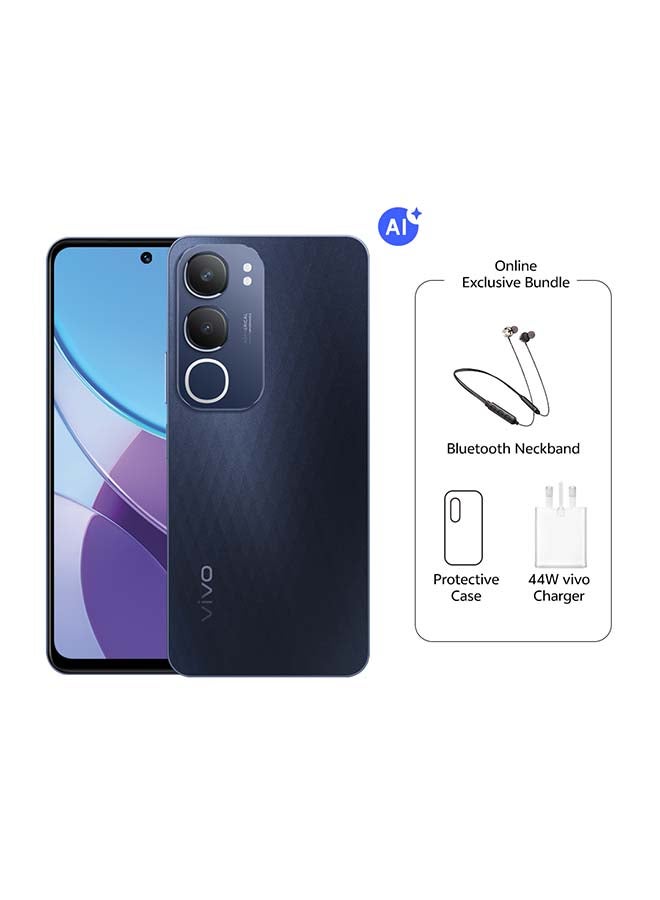 vivo Y19s Pro AI 4G Glossy Black 6+6GB RAM, 128GB 6000mAh| 50MP Camera | 6.68 HD+ Display| IP64, SGS Military-Grade | Dual Speakers | 44 W Charger With Neck Band - Middle East Version  - Image 1